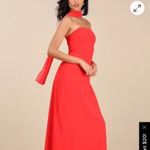 Lulu's Red Strapless Gown with Scarf